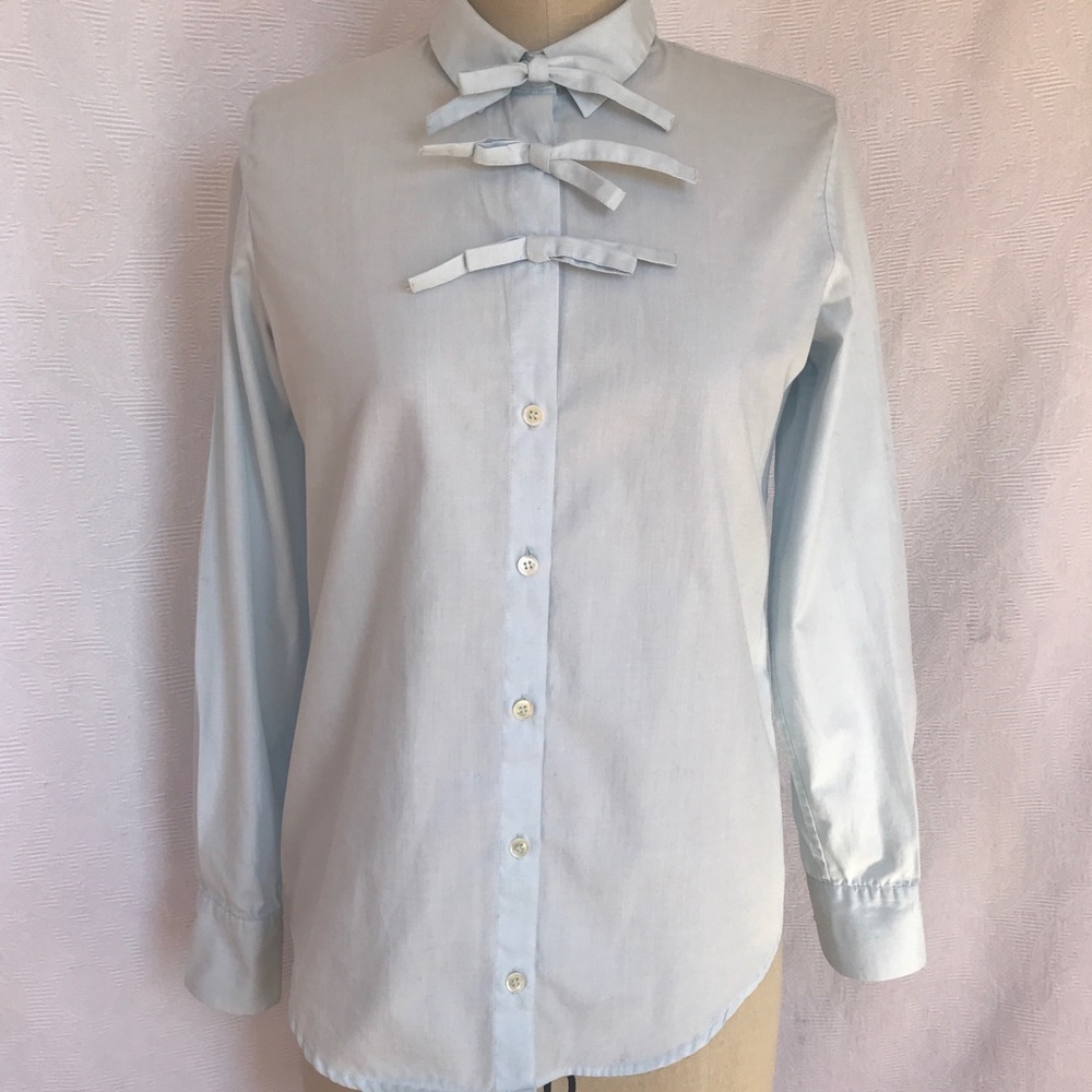 Sonia Rykiel pale blue 3 bow cotton blouse. Size 4